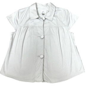 Christopher & Banks Short Sleeve Cap Sleeve Large Button Beige Top Shirt - Large